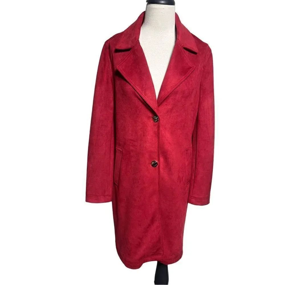 Vince Camuto Red Vegan Suede Long Sleeve Jacket Trench Coat Size Small